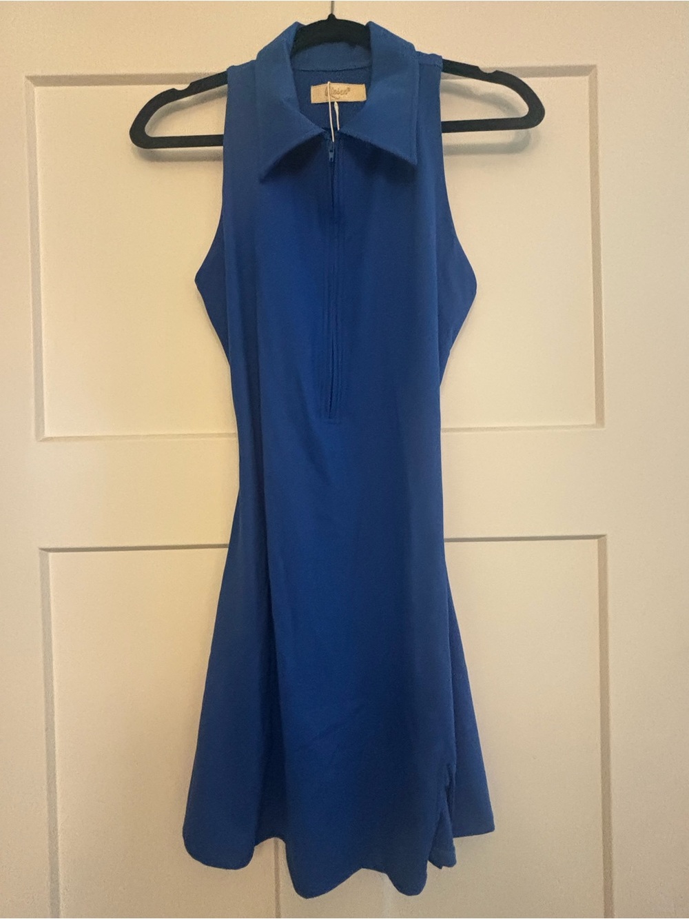 Sleeveless Cobalt Zip-Front Collared Golf Dress with built in shorts